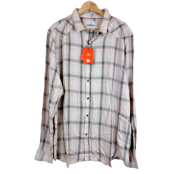 Youngla Pearl Snap‎ Flannel Shirt Men's XXL Long Sleeve Check Viscose Stretch - Picture 1 of 6